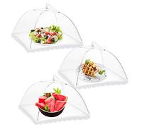 Onarway 3 Pack Food Covers 12 Inch Pop-Up Encrypted Mesh Plate Serving Tents, Fine Net Screen Umbrella for Outdoors, Parties, Picnics, BBQs, Reusable and Collapsible