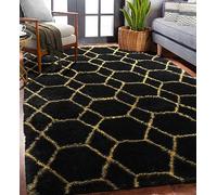 ONASAR 5x8 Rugs for Living Room Bedroom, Washable Fluffy Black and Gold Area Rug, Geometric Boho Soft Plush Shaggy Floor Carpet Mat for Nursery Kids Girls Boys Teen Dorm Home Decor Aesthetic