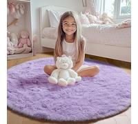 ONASAR Light Purple Round Area Rug 4ft, Soft Bedroom Circle Rugs Floor Mats for Kids Girls Teen Room, Cute Fluffy Plush Shaggy Carpet for Baby Nursery Living Room Playroom Dorm Home Decor