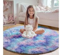 ONASAR Rainbow Round Area Rug 4ft, Soft Bedroom Circle Throw Rugs for Kids Girls Boys Teen Dorm Room, Fluffy Plush Shaggy Carpet Mats for Nursery Living Room Playroom Home Decor Princess Castle