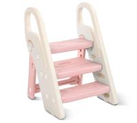 Onasti Foldable Step Stool for Kids, 2 Steps - 3 Steps Height Adjustable Toddler Step Stool, Toilet Steps for Potty Training, Learning Tower with Handle for Bathroom, Bedroom, Kitchen (Pink)