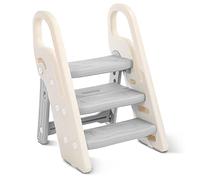 Onasti Foldable Step Stool for Kids, 2 Steps - 3 Steps Height Adjustable Toddler Step Stool, Toilet Steps for Potty Training, Learning Tower with Handle for Bathroom, Bedroom, Kitchen (Grey)