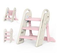 Onasti Foldable Step Stool for Kids, Adjustable 3 Steps for Kid Potty Training with Handles, Learning Tower, Toddler Step Stool for 18 Months to 8 Years, for Kitchen, Bathroom & Bedroom (Pink)