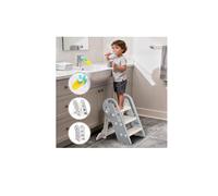 Onasti Foldable Step Stool for Kids, Adjustable 3 Steps for Kid Potty Training with Handles, Learning Tower, Toddler Step Stool for 18 Months to 8 Years, for Kitchen, Bathroom & Bedroom (Grey)