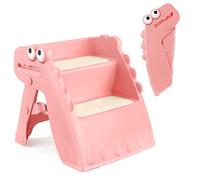 Onasti Toddler Step Stool Foldable Kids Step Stool with Non-Slip, 2 Step Toddler Stool, Toilet Step for Bathroom Kitchen Counter with Cute Dinosaur Design(Pink)