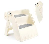 Onasti Toddler Step Stool Foldable Kids Step Stool with Non-Slip, 2 Step Toddler Stool, Toilet Step for Bathroom Kitchen Counter with Cute Dinosaur Design (1.white)