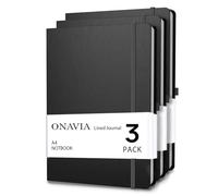 ONAVIA A4 Hardcover Notebooks 3 Pack, Lined Work Journals, 160 Pages, Black