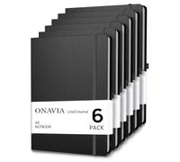 ONAVIA A4 Hardcover Notebooks 6 Pack, Lined Work Journals, 160 Pages, Black