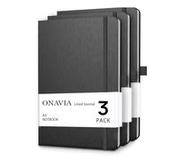 ONAVIA A5 College Ruled Notebook 3 Pack, 5.8" x 8.3", Hardcover Lined Journals for School Notes, Study, Homework, Class Writing and Journaling, 160 Pages (80 Sheets), Black