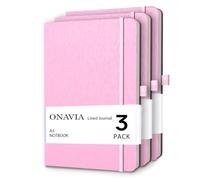 ONAVIA A5 College Ruled Notebook 3 Pack, 5.8" x 8.3", Hardcover Lined Journals for School Notes, Study, Homework, Class Writing and Journaling, 160 Pages (80 Sheets), Pink