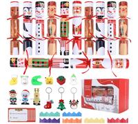 ONBAGLST 12 Pack Christmas Crackers Non-Snap Party Table Favor, luxury christmas crackers with Party Hat, Joke &Wind Up Toy Keyring Squishy, Xmas Cracker for Kids Dinner Traditions