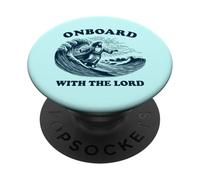 Onboard with the Lord - Christian Faith Surfer on Surfboard PopSockets Adhesive PopGrip