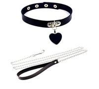 ONBRIG Black Choker Necklaces for Woman Heart Slip Chain Choker for Women Adjustable Black Leather Collar Chokers Goth Jewelry, L, Metal, No Gemstone
