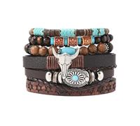 ONBRIG Boho Western Bracelets for Women Stackable Leather Bracelets Cow Head Charm Turquoise Western Cowgirl Outfits for Women Country Concert Outfits Cowgirl Accessories Jewelry, One Size, Metal, no