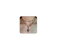 ONBRIG Gothic Necklace Black Red Crystal Necklace Black Leather Choker Punk Halloween Jewelry for Women, 12.6 inch, Metal, No Gemstone