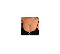 ONBRIG Heart Slip Chain Necklace Cuban Long Chain Affection Link Necklace Submissive Collar Chokers for Women, 25 Inch, Metal, No Gemstone