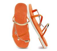 ONCAI Flat Sandals for Women with Toe-loop Square Open Toe Strappy Slide Sandal 2026 Summer Fashion Dressy Slip on Orange/White Size 6 Casual Beach Lightweight Outdoor Ladies Slides Shoes