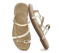 ONCAI Flat Sandals for Women with Toe-loop Square Open Toe Strappy Slide Sandal 2026 Summer Fashion Dressy Slip on Beige/Brown Size 5.5 Casual Beach Lightweight Outdoor Ladies Slides Shoes