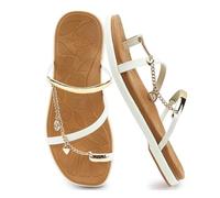ONCAI Flat Sandals for Women with Toe-loop Square Open Toe Strappy Slide Sandal 2026 Summer Fashion Dressy Slip on White/Khaki Size 6.5 Casual Beach Lightweight Outdoor Ladies Slides Shoes