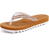 ONCAI Flip Flops for Women 2025, Beach Thong Sandals with Arch Support, Dressy Rhinestone Comfortable Yoga Mat and Non Slip Rubber Soles for Summer White/Khaki Size 7.5