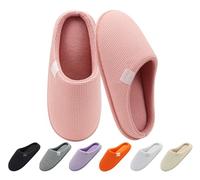 ONCAI House Slippers for Women, Cushion Memory Foam Cotton Lining Waffle Upper Slipper for Woman 2026 Cosy Warm Winter Womens Slippers Home Soft Lightweight Indoor House Shoe Pink Size 4 UK