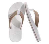 ONCAI Men’s Flip Flops with Arch Support Footbed Beige White Summer Beach Fashion Orthotic Yoga Mat Thong Sandals With Cushion Slip-on Ooudoor Rubber Sole Size 10