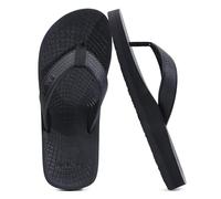 ONCAI Men’s Flip Flops with Arch Support Footbed Black Summer Beach Fashion Orthotic Yoga Mat Thong Sandals With Cushion Slip-on Ooudoor Rubber Sole Size 7