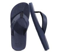 ONCAI Men’s Flip Flops with Arch Support Footbed Blue Summer Beach Fashion Orthotic Yoga Mat Thong Sandals With Cushion Slip-on Ooudoor Rubber Sole Size 7