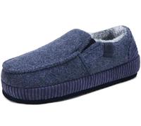 ONCAI Men’s Slippers Cotton-Blend Moccasins Warm Closed Back Corduroy House Slippers for Men with High-Density Felt Fuzzy Indoor Outdoor Comfortale Yoga Mat Rubber Soles Felt Dark Blue Size 13