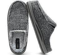 ONCAI Slipper for Men with Arch Support,Cotton-Blend Memory Foam House Slippers for Men Warm Strips Plush Wool-like Clogs with Rubber Sole Grey Size 8.5