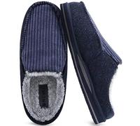 ONCAI Slipper for Men with Arch Support, Cotton-Blend Winter Mens House Slippers High-Density Memory Foam Warm Corduroy Strips Comfortable Plush Wool-like Clogs with Rubber Sole Blue Size 10