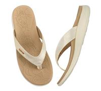 ONCAI Womens Flip Flops,Comfortable Strap Orthotic Arch Support Summer Beach Flip Flops with Soft Cushion Yoga Foam Rubber Soles Beige Size 7.5