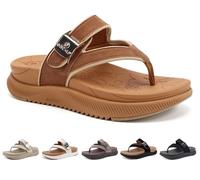 ONCAI Womens Platform Wedge Flip Flops Sandals with Arch Support Khaki Summer Beach Essentials 2026 Dressy Trendy Walking Sandles Size 7 and Chunky Thick Outdoor Rubber Soles