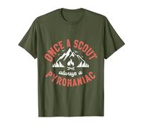 Once a Scout Always a Pyromaniac for a Scouts Camping Scout T-Shirt, Men, Olive Green, Large