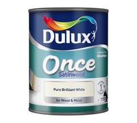 Once Coat Satin Wood Paint, Smooth Satin Finish, Fast and Efficient, Durable, Long Lasting, Easy to Apply, Ideal for Doors, Skirting Boards, Cabinets & Furniture, Brilliant White, 750ml