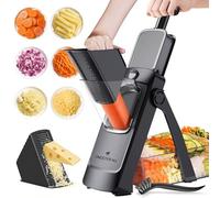 ONCE FOR ALL Safe Mandoline Slicer 5 in 1 Vegetable Chopper Food Potato Cutter, Strips Julienne Dicer Adjustable Thickness 0.1-8 mm Kitchen Chopping Artifact Fast Meal Prep (Latest - Black)