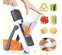 ONCE FOR ALL Safe Mandoline Slicer 5 in 1 Vegetable Chopper Food Potato Cutter, Strips Julienne Dicer Adjustable Thickness 0.1-8 mm Kitchen Chopping Artifact Fast Meal Prep (Latest - Grey)