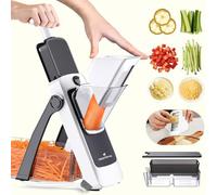 ONCE FOR ALL Upgrade Safe Mandoline Slicer Plus, Biger Size, Adjustable Vegetable Food Chopper Potato Fries Cutter, Detachable Blade, Kitchen Chopping Artifact (Upgraded Gray + Accessories)