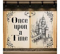 Once Upon a Time Backdrop Fairy Tale Books Backdrop Ancient Castle Princess Romantic Photo Background Notebook Paper Book Themed Party Baby Shower Wedding Birthday Party Decorations Photo Shoot Props
