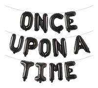 Once Upon A Time Birthday Decorations Balloon Banner Crown Balloons Princess 1st Bday Decorations for Girl Fairytale Princess 1st Year Old Party (ONCE UPON A TIME Black)