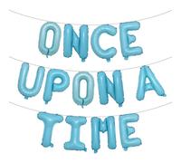 Once Upon A Time Birthday Decorations Balloon Banner Crown Balloons Princess 1st Bday Decorations for Girl Fairytale Princess 1st Year Old Party (ONCE UPON A TIME Light Blue)