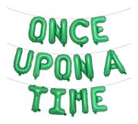 Once Upon A Time Birthday Decorations Balloon Banner Crown Balloons Princess 1st Bday Decorations for Girl Fairytale Princess 1st Year Old Party (ONCE UPON A TIME Green)