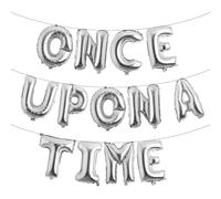 Once Upon A Time Birthday Decorations Balloon Banner Crown Balloons Princess 1st Bday Decorations for Girl Fairytale Princess 1st Year Old Party (ONCE UPON A TIME Silver)