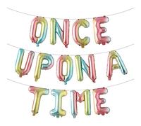Once Upon A Time Birthday Decorations Balloon Banner Crown Balloons Princess 1st Bday Decorations for Girl Fairytale Princess 1st Year Old Party (ONCE UPON A TIME Rainbow)