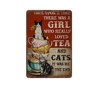 Once upon A Time Girls Tea Cats Retro Tin Sign Tea & Cat Lover Tea Gift Novelty Plate Decor Plaque Metal Vintage Man Cave Bar Pub Club Home Wall Decoration 12x8 Inch