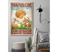 Once Upon A Time Nurse & Cat Metal Sign - Vintage Retro Wall Art Poster - 12x18 Inch