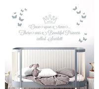 Once Upon a time, There was a Beautiful Princess - Girls Name Nurserty Wall Art Sticker [Large] [Silver]