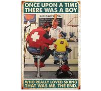 Once Upon A Time There Was A Boy Who Really Loved Skiing Tin Sign Vintage Metal Poster Door Plaque Inspirational Quote Wall Decor for Cafe Kitchen Bar 8x12 Inch