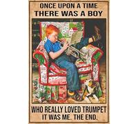 Once Upon A Time There was A Boy Who Really Loved Trumpet Aluminum Tin Sign Door Signs Exterior Home Cave Garage bar Country Poster Club Wall Plaque Decoration Retro Aluminum Sign 8x12 Inch