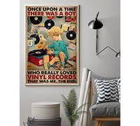 Once Upon A Time There Was A Boy Who Really Loved Vinyl Records That Was Me The End Poster Vinyl Lover Gift Music Poster Music Wall Decor Funny Plaque Signs Gift for Room Office 8x12 Inch